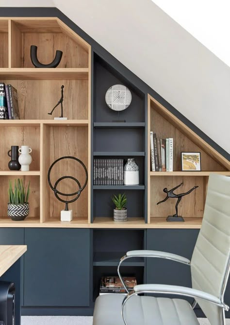 Modern Loft Home Office | Home Offices | Neville Johnson Loft Office Ideas Upstairs, Rustic Workspace, Loft Office Ideas, Loft Home Office, Styling A Bookcase, Attic Office, Loft Home, Loft Office, Productive Work