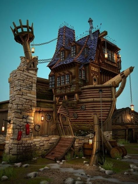 Pirate Ship house - we are building a faerie village called "the faeries at pirate cove". This will be a perfect faerie house in miniature Unusual Buildings, Unusual Homes, Tree Houses, Unique Houses, Unique Architecture, Pirate Ship, Beautiful Buildings, Play Houses, Amazing Architecture