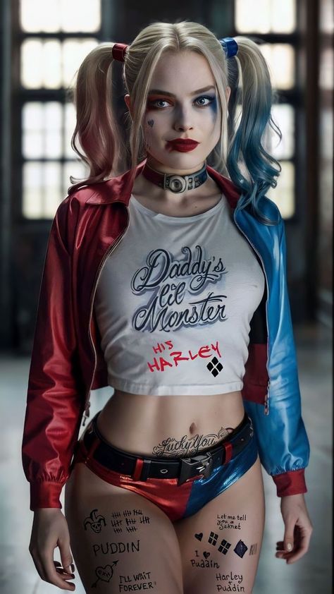 Arley Queen, Harleen Quinn, Image Joker, Harley Quinn Halloween Costume, Harley Quinn Tattoo, Harley Quinn Halloween, Margot Robbie Harley Quinn, Margot Robbie Harley, Joker Costume