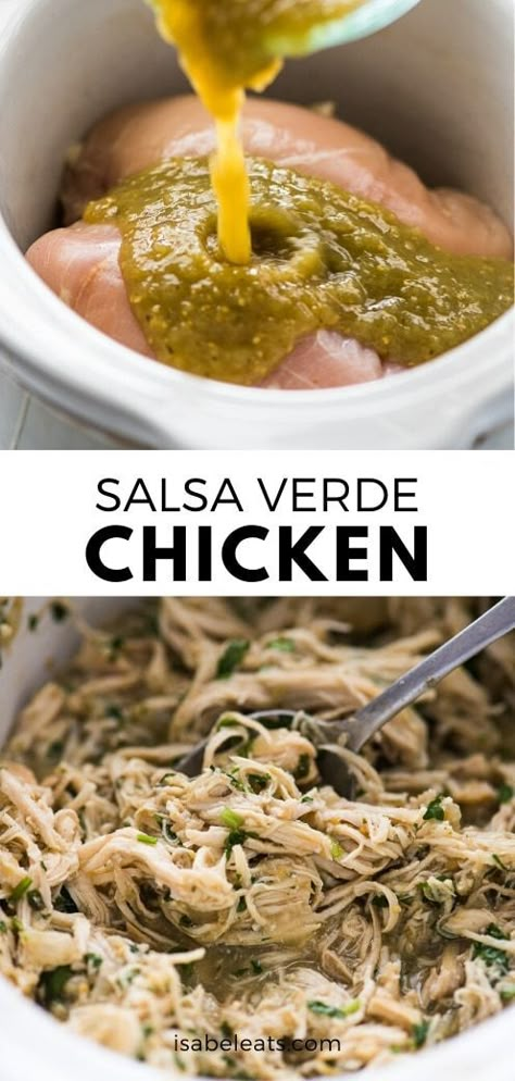 Slow Cooker Salsa Verde Chicken, Salsa Verde Chicken Recipe, Isabel Eats, Slow Cooker Salsa, Verde Chicken, Spanish Foods, Salsa Verde Chicken, Easy Salsa, Fingerfood Party