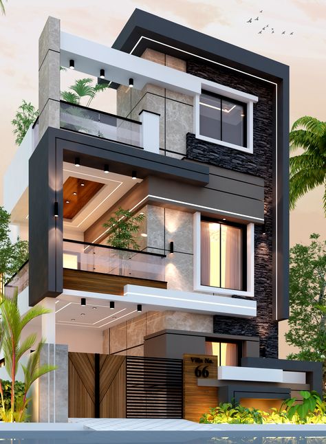 20x60 House Design, New Elevation Designs, West Facing House Elevation G+1, 3 Storey House Design Modern Architecture, Roof Railing Design, Bunglow Elevation Modern, 3d Front Elevation, Front Building Design, Indian House Exterior Design