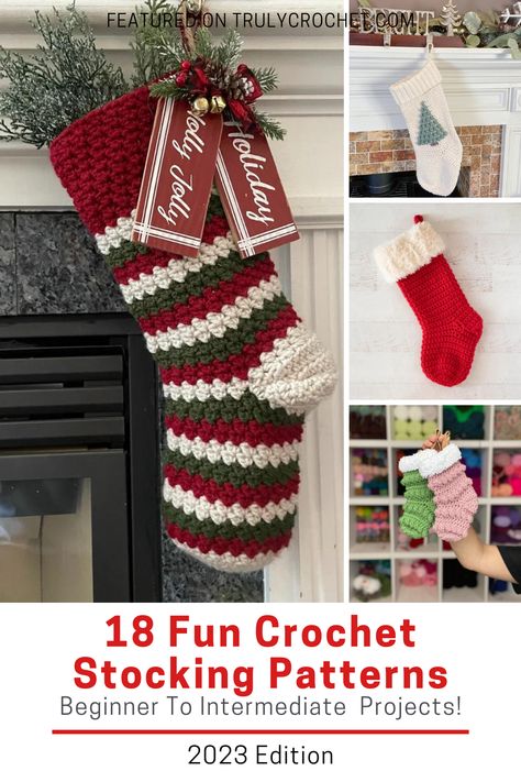 18 Fun Crochet Stocking Patterns Ornaments Crochet Pattern, Crochet Grinch Stocking, Granny Square Hexagon Christmas Stocking, Fast Crochet Christmas Stocking, Granny Stitch Stocking Pattern Free, Crochet Christmas Stocking Bulky Yarn, Crochet Stocking Chunky Yarn, Free Crochet Pattern For Christmas Stocking, Unique Christmas Stockings Diy