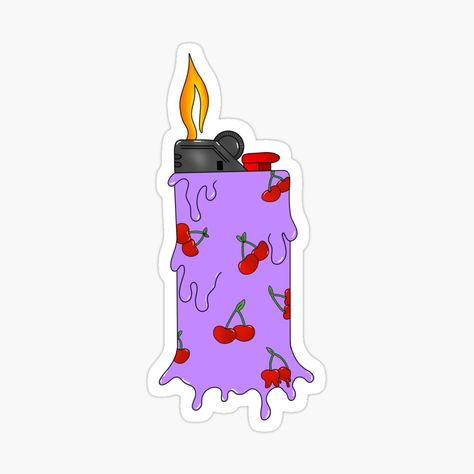 Get my art printed on awesome products. Support me at Redbubble #RBandME: https://www.redbubble.com/i/sticker/Purple-Melting-Cherry-Lighter-by-LoyolaCreations/101262601.JCQM3?asc=u Lighter Sticker, Senior Jackets Patches, Tumblr Stickers, Outline Drawings, Tumblr Wallpaper, Anime Stickers, Cool Stickers, Fun Stickers, Sticker Collection