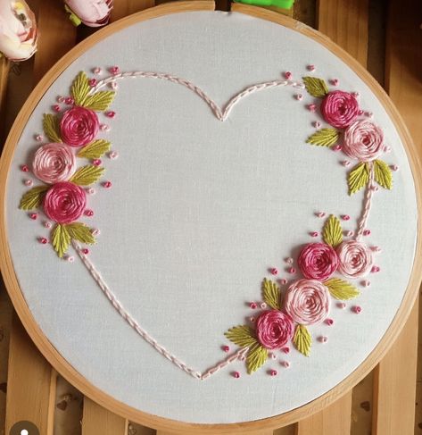 Embroidery Designs With Name, Love Embroidery Patterns, Bride To Be Embroidery, Hand Embroidery Heart Pattern, Embroidery Hearts Simple, Heart Embroidery Patterns, Free Heart Embroidery Pattern, Couple Embroidery Design, Big Rose Embroidery