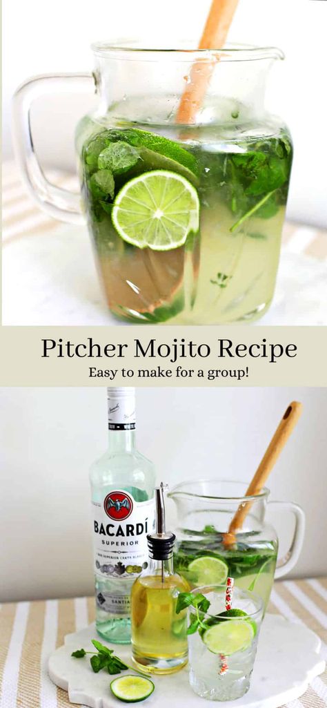 Mojitos By The Pitcher, Mojito Recipe Pitcher, Mojito Pitcher, Best Mojito Recipe, Easy Mojito Recipe, Mojito Mix, Vodka Mojito, Summer Party Drink, Pitcher Drinks