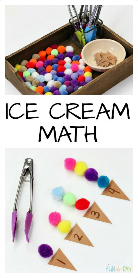 Summer Math That's Perfect for a Preschool Ice Cream Theme - Fun-A-Day! Ice Cream Math, Matematik Prasekolah, Summer Math, Ice Cream Theme, Summer Preschool, Numbers Preschool, Math Game, Early Math, Math Activities Preschool