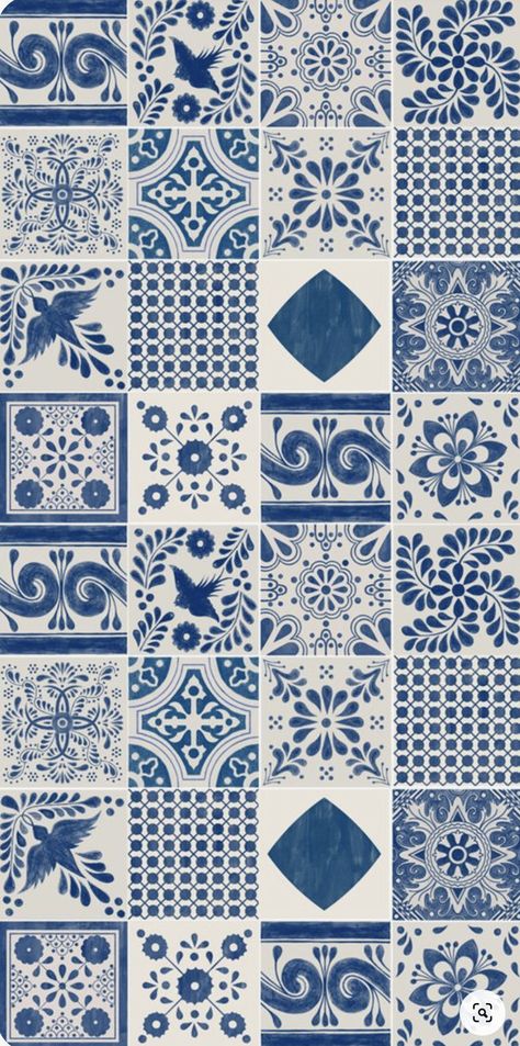 example of mexican tiles Flooring Terrazzo, Blue And White Tile, Motif Art Deco, Mexican Tile, Tile Wallpaper, Tile Pattern, Pattern Play, Vinyl Wallpaper, Tile Art