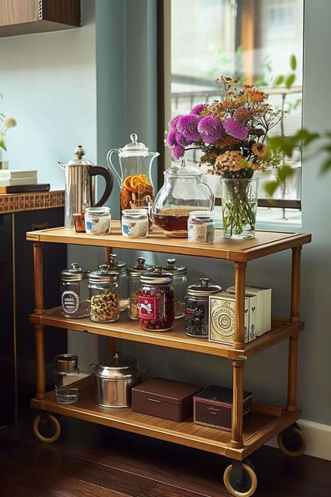 Tea Station Ideas: Creative and Cozy Setups for Tea Lovers Kitchen Tea Station Ideas, Tea Station Ideas, Corridor Ideas, Tea Corner, Homestead Decor, Favorite Aesthetic, Home Bar Setup, Tea Organization, Tea Station