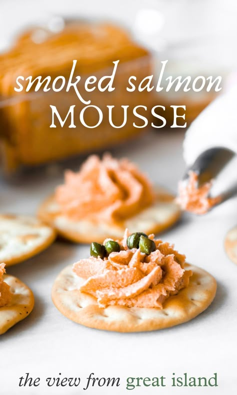 Salmon Mousse Cold Smoked Salmon Recipes, Salmon Mousse Recipe, Salmon Mousse Recipes, Mid Day Meal, Pizza Seafood, View From Great Island Recipes, Smoked Salmon Mousse, Vegetables Pizza, Salmon Appetizer Recipes