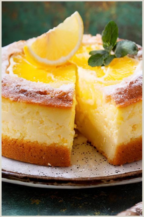 Limoncello ricotta cake - All Beautiful Recipes Italian Kitchen Recipes, Limoncello And Ricotta Cake, Ricotta Self Filling Cake, Recipe Party Ideas, Lemon Ricotta Cheesecake Italian, Lemon Cello And Ricotta Cheesecake, Lemoncello Cupcake Recipe, Dessert Recipes Using Limoncello, Lemonopita Cake