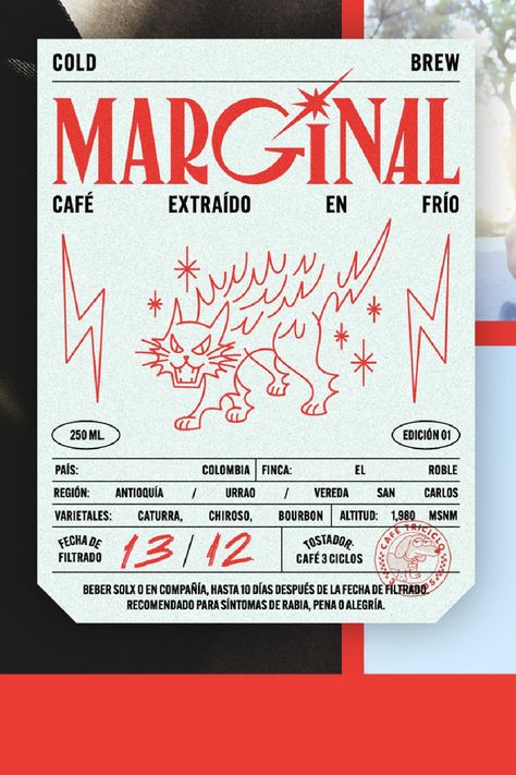 Marginal Cold Brew by Jorge Navajas Body Copy Design, Rome Graphic Design, Brand Card Design, Ticket Graphic Design, Postcard Graphic Design, Illustrated Branding, Stamp Poster, Coffee Graphics, Graphic Design Style