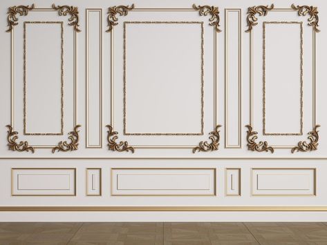 Premium Photo | Classic interior wall with mouldings Classic Frames On Wall, Classic Wall Design, Retro Style Living Room, Baroque Wall, Wall Architecture, Wall Molding Design, Molding Design, Living Room Wall Designs, Wall Moulding