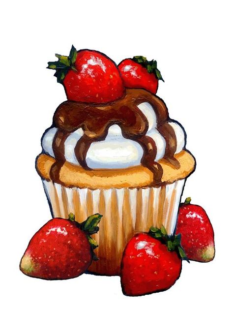 Desserts Drawing, Food Art Painting, Cupcake Drawing, Cake Drawing, Cupcake Art, Food Illustration Art, Cute Food Drawings, Cute Food Art, Strawberry Cupcakes