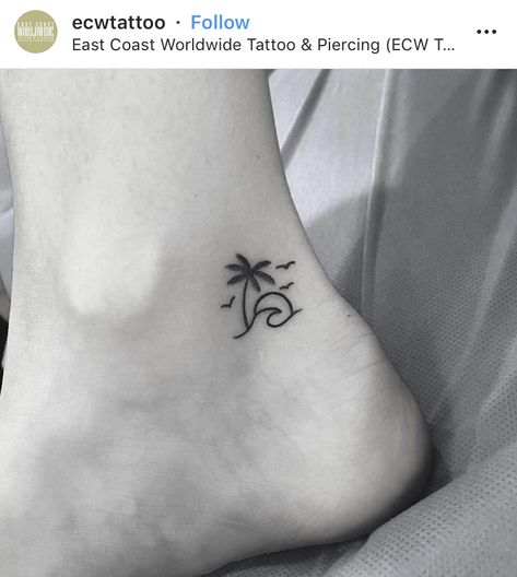 Beach Scene Tattoo, Tattoos Beach, Worldwide Tattoo, Beachy Tattoos, Beach Tattoos, Hawaii Tattoos, Scene Tattoo, Sunset Tattoos, Palm Tattoos