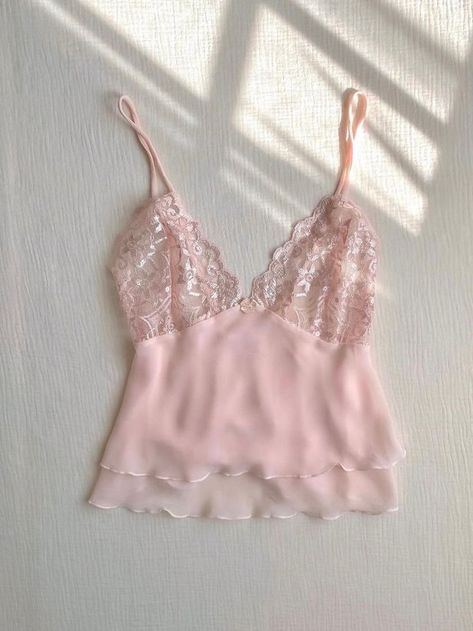 Dainty Top Outfit, Coquette Cami Top, Pink Lace Camisole Top, Cute Cami Tops, Dainty Clothes, Dainty Tops, Vintage Cami Top, Y2k Cami Top, Pink Lace Cami