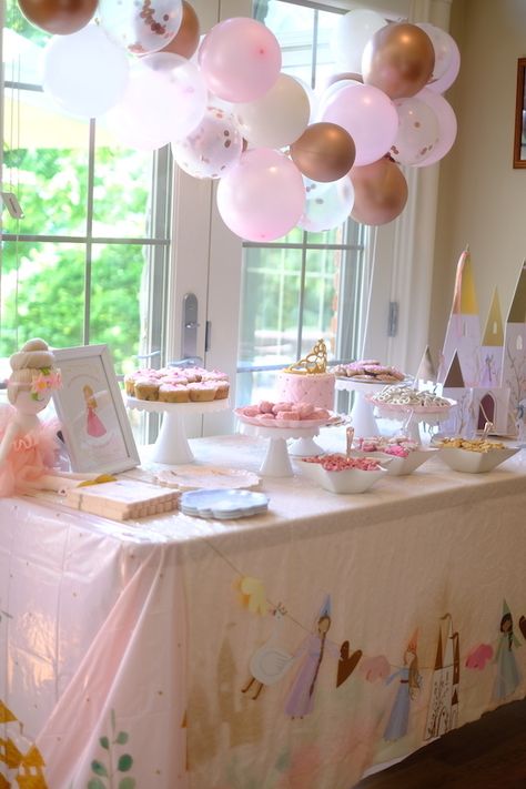 Generic Princess Birthday Party, Muted Disney Princess Party, Small Princess Party Ideas, Simple Princess Birthday Decorations, 2nd Princess Birthday, Four Year Old Princess Party, 4 Year Princess Birthday Party, Indoor Princess Party, Classic Princess Birthday Party