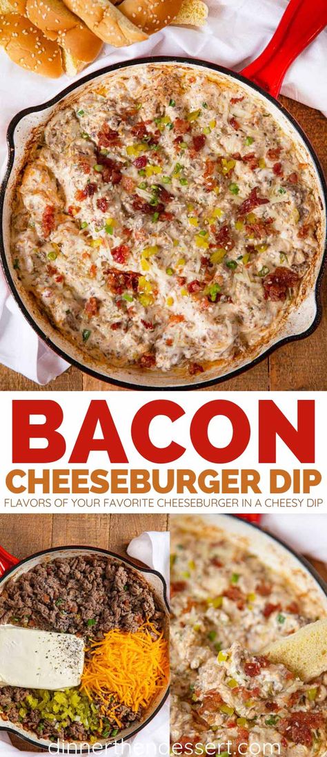 Bacon Cheeseburger Dip, Cheeseburger Wraps, Cheeseburger Dip, Cheeseburger Meatloaf, Bacon Cheeseburger Soup, Beef Dip, Cheeseburger Pie, Cheese Burger Soup Recipes, Dinner Then Dessert