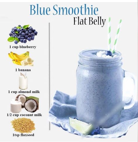 Smoothie Flat Belly, Blue Smoothie, Easy Healthy Smoothie Recipes, Blueberry Banana Smoothie, Resep Smoothie, Fruit Smoothie Recipes Healthy, Recipes Healthy Breakfast, Easy Healthy Smoothies, Smoothie Recipes Healthy Breakfast