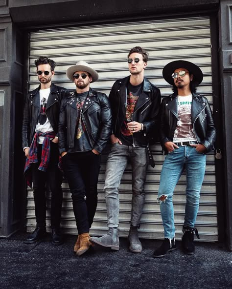 Rocker Outfits, One Dapper Street, Rockstar Chic, Rockstar Style, Rock And Roll Fashion, Rock N Roll Style, Badass Style, Leather Jacket Outfits, Men's Leather Jacket