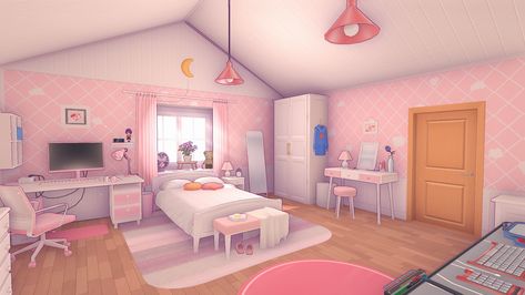 Tv Placement In Bedroom, Royale High Dorm Ideas Layout, Backgrounds For Videos, Yt Background, Room Anime, Anime House, Magic Rainbow, Make A Game, 3d Interior