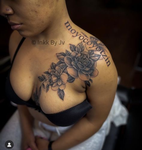 Shoulder Back Tattoo, Flower Chest Tattoo, Chest Tattoo Female, Tattoo Female, Forearm Tattoo Design, Cool Lighters, Chest Tattoos For Women, Cute Tattoo, Dope Tattoos For Women