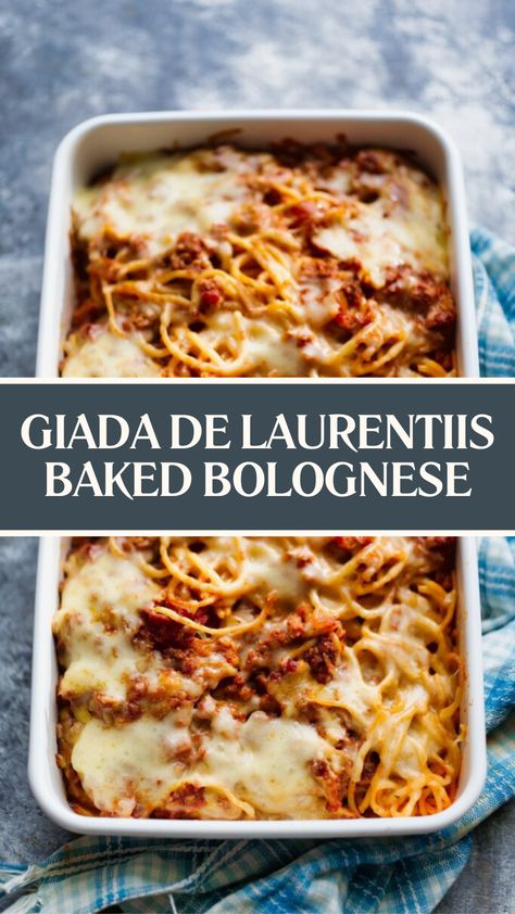 Giada De Laurentiis Baked Bolognese Giada Bolognese Recipe, Giada De Laurentiis Recipes Pasta, Pasta Parmesan, Giada De Laurentiis Recipes, Ground Chuck, Giada Recipes, Pasta Bolognese, Bolognese Recipe, Tv Chefs