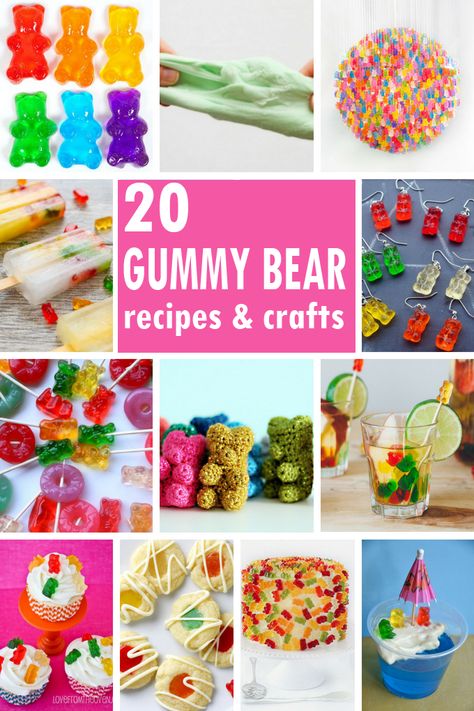 Gummy bears ideas: A roundup of 20 crafts and recipes that use the classic candy, gummy bears. #GummyBear #Candy #GummyBears #Crafts #Recipes Gummy Bear Party, Gummy Bear Cakes, Gummy Bear Recipe, Incredible Desserts, Champagne Gummy Bears, Candy Gummy, Bear Recipes, Popcorn Party, Bear Birthday Party