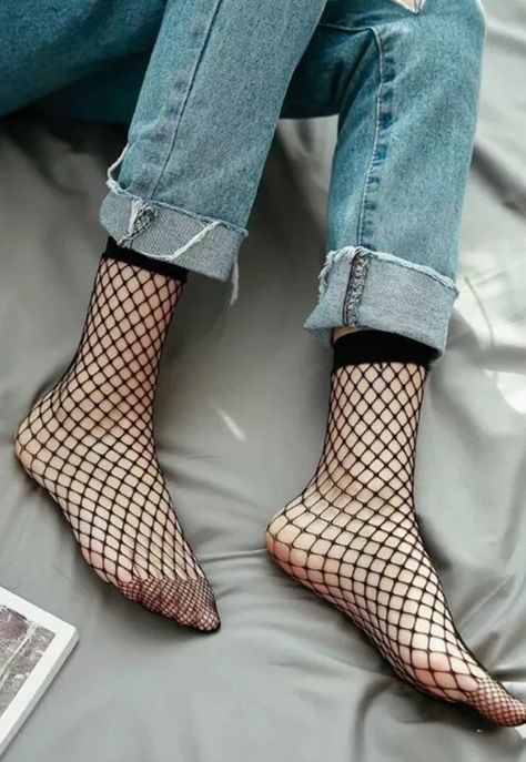 Fish net socks | MeralsLace | ASOS Marketplace Net Socks, Ankle High Socks, Pop Socks, Pretty Socks, Fishnet Socks, Sock Outfits, Nylons Heels, Fish Net, Black Fishnets