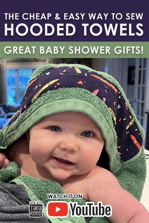 How to Sew a Hooded Towel in Less than 30 Minutes! Sewing Projects For Infants, Hooded Towel Tutorial Free Pattern, Baby Bath Towels Hooded Diy, Hooded Baby Towel Pattern, Baby Gifts To Make Creative, Baby Towels Hooded Diy, How To Make Baby Blankets, Baby Shower Sewing Gifts, Baby Lovey Sewing Pattern Free