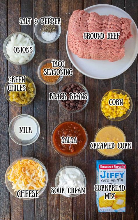 Ground Beef And Jiffy Cornbread Recipes, Cowboy Cornbread Casserole Recipe, Cowboy Casserole Recipe Cornbread, Cowboy Casserole Cornbread, Cornbread Cowboy Casserole, Cowboy Cornbread Casserole, Cornbread Pie, Chili Cornbread Casserole, Cornbread Topping