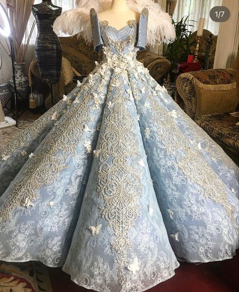 Filipino Gowns Dresses, Filipiniana Debut Gown, Debut Gowns 18th Elegant Blue, Festival Gown Philippines, Filipiniana Debut Theme, Filipino 18th Debut Dresses, Blue Debut Dress, Debutante Dresses Filipino, Grad Ball Gown