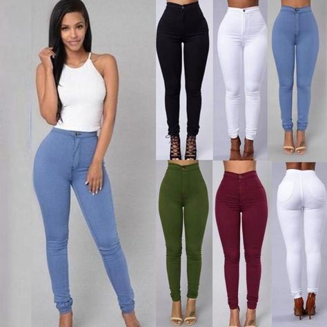 Women Pencil Stretch Denim Skinny Jeans Pants High Waist Jeans Casual Trousers Denim Jeans Women, Pants Woman, Elastic Leggings, Curve Jeans, Legging Sport, Pencil Pants, Ankle Length Pants, Women Denim Jeans, Jeans Women