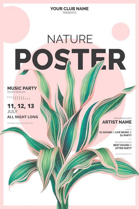 Modern poster template with botanical il... | Free Vector #Freepik #freevector #poster #music #party #templates Spring Poster Design, Floral Poster Design, Nature Poster Design, Product Design Poster, Vector Poster Design, Scientific Poster, Typo Poster, 달력 디자인, Vector Poster