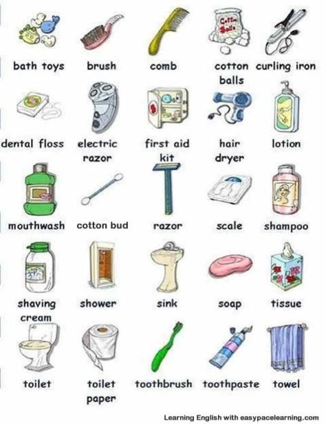 Esl Vocabulary, English Vocab, Grammar And Vocabulary, English Idioms, English Tips, English Teaching, Bathroom Items, Learn English Vocabulary, English Language Learning