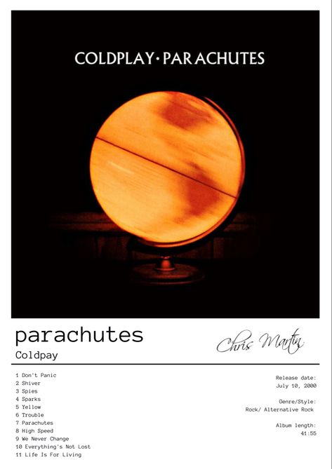 Coldplay Parachutes Poster, Parachutes Album Cover, Parachutes Album, Coldplay Album Cover, Parachutes Coldplay, Coldplay Merchandise, Coldplay Parachutes, Coldplay Ghost Stories, Coldplay Cover