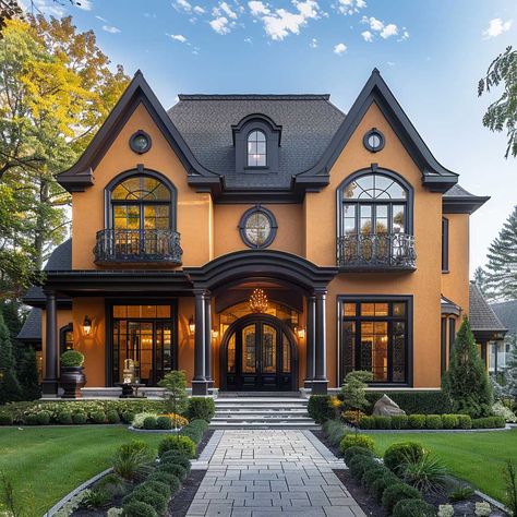 3+ Natural Brown Home Exterior Colour Options for a Warm Welcome • 333+ Art Images Colourful House Exterior, Brown Home Exterior, Classic Home Exterior, Modern Traditional Homes, Brown House Exterior, Sunrise Window, Timeless Exterior, Columns Decor, Modern Classic Home