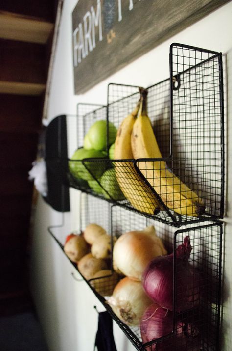 Pantry Redo, Onion Storage, Pantry Baskets, Produce Storage, Kitchen Wall Storage, Kitchen Furniture Storage, Farmhouse Pantry, Farmhouse Room, Pantry Wall