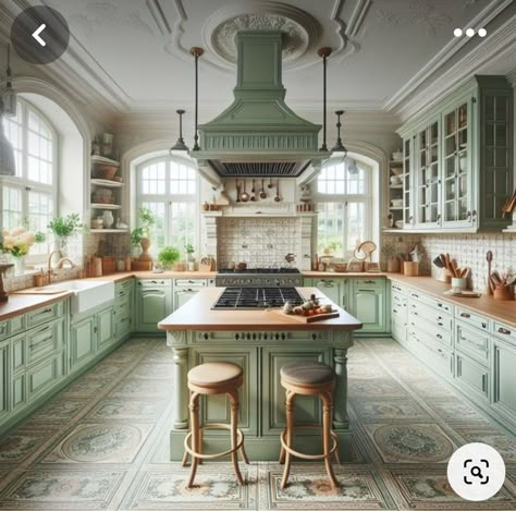 2024 Color Palette, Cottage House Interior, Old House Interior, House Interior Design Styles, Green Kitchen Cabinets, Curated Home, 2024 Color, Green Cabinets, Shabby Chic Kitchen