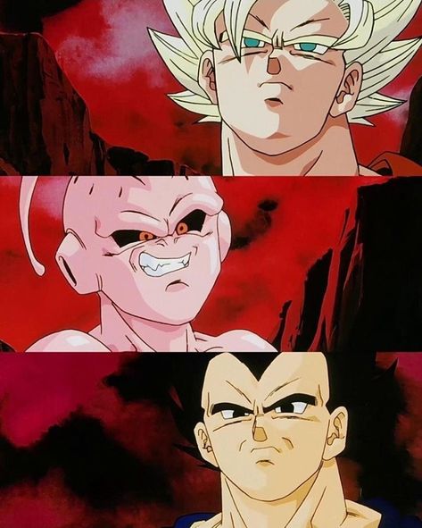 Goku, Vegeta & buu Goku Buu Saga, Vegito Vs Buu, Goku Vs Kid Buu, Dragon Ball Z Art, Easy Graffiti, Kid Buu, Graffiti Drawings, Dbz Vegeta, Majin Boo