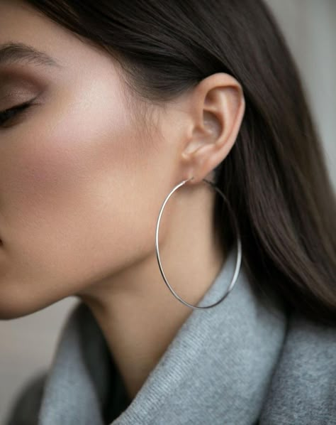 Silver Hoops Aesthetic, Hoops Aesthetic, Hoop Earrings Aesthetic, Dream Proposal, Oversized Hoop Earrings, Crochet Organizer, Tere Bin, Aesthetic Roses, Inspo Fits