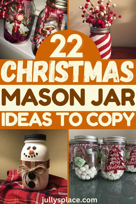 christmas mason jar ideas, christmas mason jar decor, mason jar gifts, christmas mason jars, snowy mason jars Mason Jar Crafts To Sell Extra Money, Mason Jar Toppers Christmas, Christmas Jam Jar Ideas, Christmas Mason Jar Crafts For Kids, Christmas Decor With Mason Jars, Things To Do With Mason Jars Diy Crafts, Decorative Mason Jar Ideas, Canning Jar Christmas Gifts, Gifts In A Mason Jar Ideas