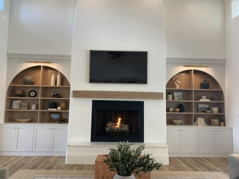 St George Parade Of Homes, Utah Style, Built In Entertainment Center, Built In Shelves Living Room, Living Room Built Ins, Shelves Living Room, Fireplace Built Ins, Spanish Style Home, Home Fireplace