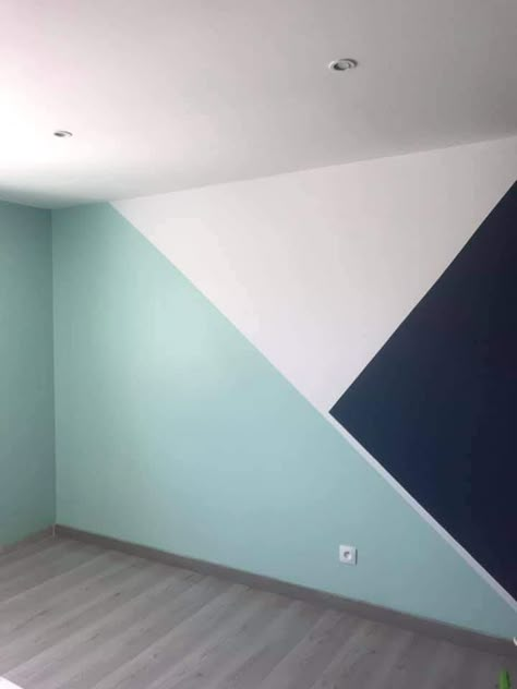 Tri Color Wall Paint, Geometric Corner Wall Paint, Color Combination For Living Room, Color Combinations Colour Palettes, Trending Wall Decor, Colorful Living Room Ideas, Room Paint Designs, Frame Tutorial, Geometric Wall Paint