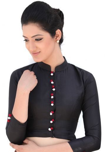 Order for similar designer blouse at: https://www.etsy.com/shop/JiyaGotaZariLace?ref=hdr_shop_menu Normal Blouse, Full Sleeves Blouse Designs, Black Blouse Designs, Saree Jacket Designs, Saree Jacket, Sari Blouses, Long Blouse Designs, Saree Jackets, Blouse Designs High Neck