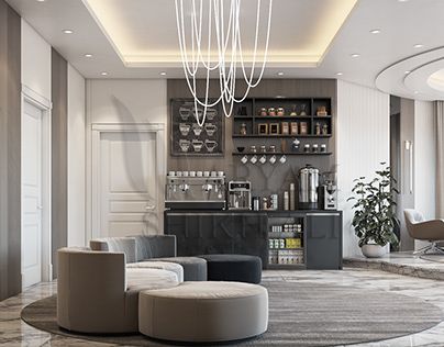 living area & coffe corner in villa (Apamia) Dubai Coffe Corners Ideas Modern, Living Room Neoclassic, Corner Bar Ideas For Home, Room Ideas Hello Kitty, Villa Entrance, Mini Home Gym, Maximalist Living Room, Home Living Room Ideas, Black Feature Wall