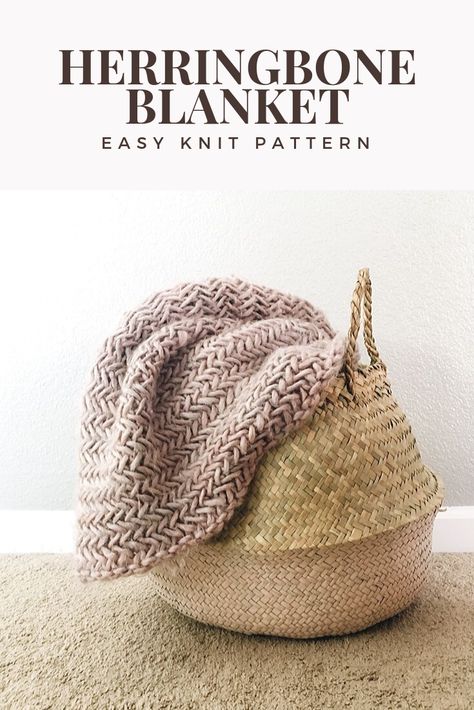 Herringbone Knitting Pattern, Herringbone Stitch Knitting, Simple Knitting Patterns, Knit Throw Blanket Pattern, Knit Afghan Patterns, Knitting Blankets, Simple Knitting, Herringbone Blanket, Throw Blanket Pattern