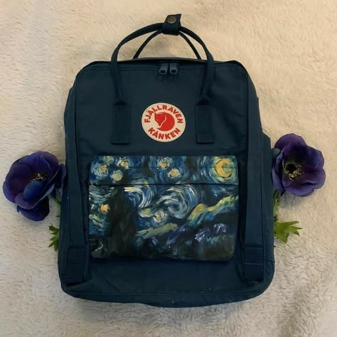 Backpack Painting Ideas, Backpack Painting, Backpack Hacks, Mochila Fjallraven Kanken, فنسنت فان جوخ, Painting Backpack, Idda Van Munster, To Paint, Backpack Art