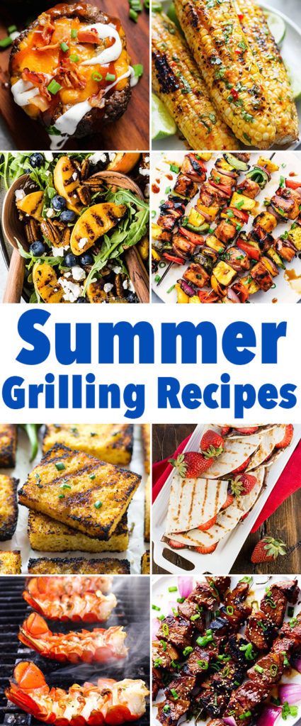 Summer Recipes for the Grill. Grilled summer main dishes, side dishes, and grilled summer desserts! #grilling #summerrecipes Summer Main Dishes, Charcoal Grill Recipes, Babyback Ribs Recipe, Summer Entrees, Grilled Side Dishes, Recipes For The Grill, Best Summer Recipes, Summer Bbq Recipes, Main Recipes