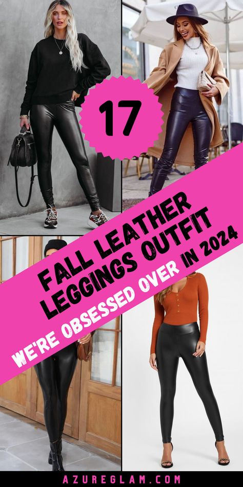 Get inspired by 17 fall leather leggings outfits for 2024, where casual meets dressy in a collection of stylish looks. Featuring black and brown faux leather options, these outfits are perfect for work, parties, or even a night out. Pair your black faux leggings with a tailored jacket for a polished office look, or go casual with a chunky knit for those cooler fall days. These outfits are designed to be both fashionable and functional. Leather Leggings For Fall, Looks With Faux Leather Leggings, Faux Leather Work Outfit, Black Faux Leggings Outfit, Outfit Ideas With Faux Leather Leggings, Black Leather Pants Outfit Casual Winter, How To Style Black Leather Leggings, Leather Pants And Boots Outfits, Black Leather Leggings Outfit Dressy