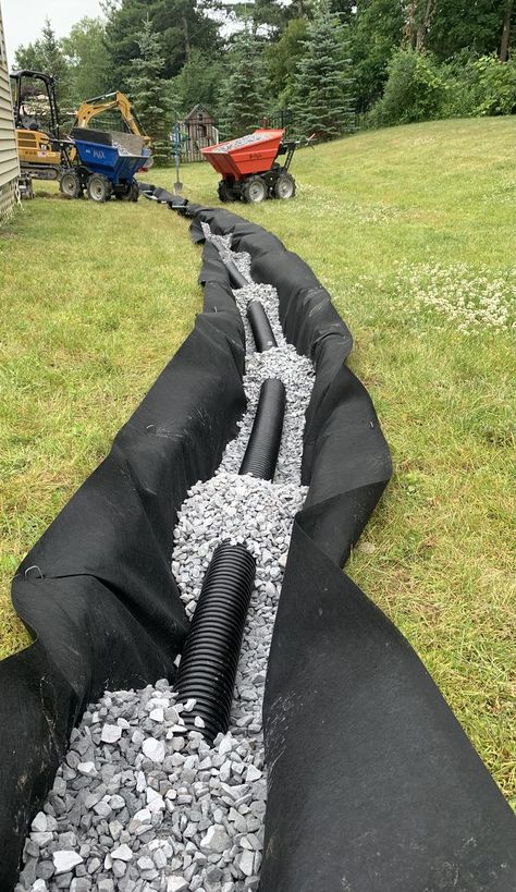 French Drain Diy, Drainage Solutions Landscaping, Foundation Drainage, Yard Drain, French Drain Installation, French Drain System, Landscape Drainage, Backyard Drainage, Underground Drainage